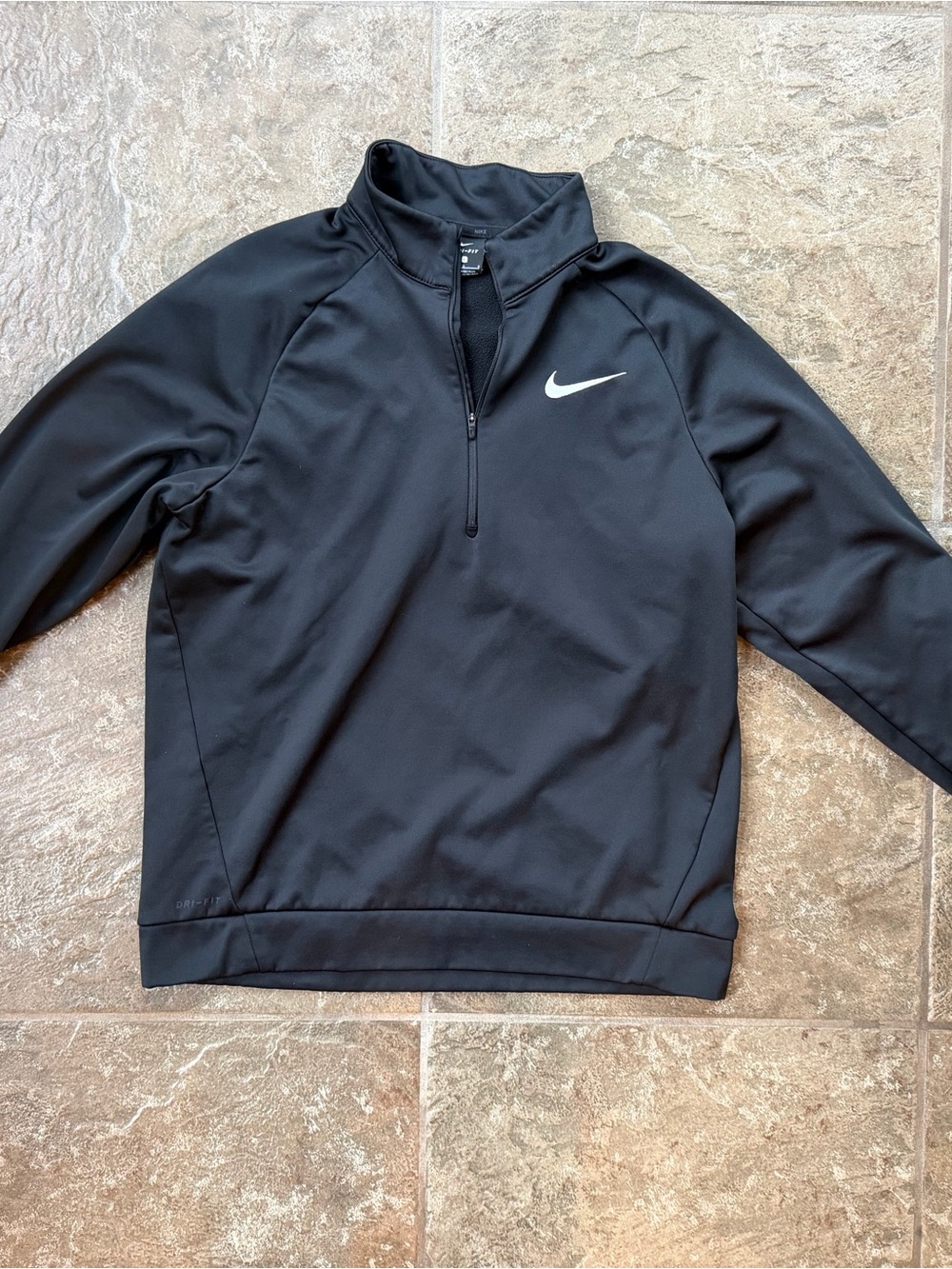 Nike Black Men's Dri-Fit 1/4 Zip Performance Pullover White Swoosh Golf Large